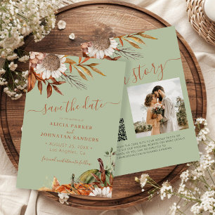 QR rustic modern terracotta floral sage wedding Save The Date