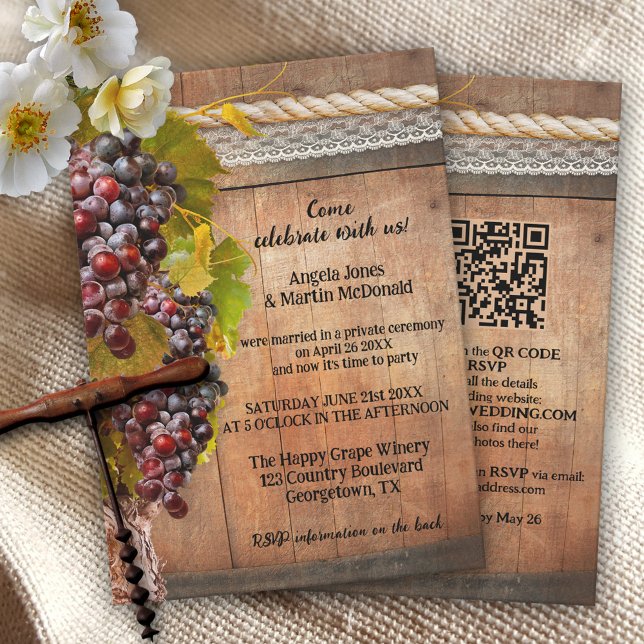 QR Rustic Wine Themed Vineyard After Wedding Invitation (Creator Uploaded)