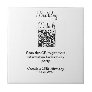 QR scan birthday party details modern 15 birthday  Ceramic Tile