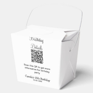 QR scan birthday party details modern 15 birthday  Favour Box