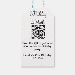 QR scan birthday party details modern 15 birthday Gift Tags