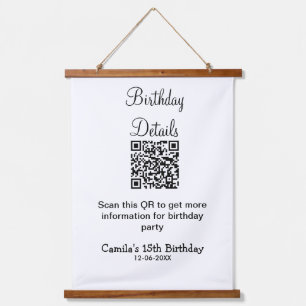 QR scan birthday party details modern 15 birthday Hanging Tapestry