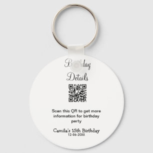 QR scan birthday party details modern 15 birthday Key Ring