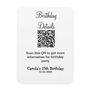 QR scan birthday party details modern 15 birthday Magnet