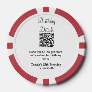 QR scan birthday party details modern 15 birthday  Poker Chips