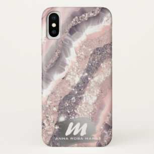 *~* QR Silver AP66 Glitter Pink Agate  iPhone X Case
