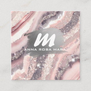*~* QR Silver AP66 Glitter Pink Agate  Square Business Card