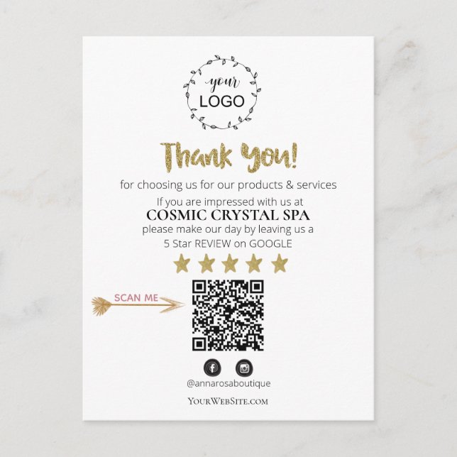 *~* QR Simple Minimal  Review Logo THANK YOU AP8 Postcard (Front)