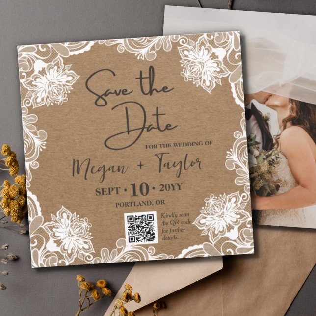 QR Simple Rustic Save the Date Photo Wedding   Invitation (Creator Uploaded)