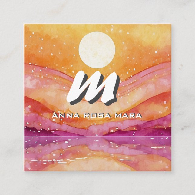 *~* QR SUN  Salmon Abstract Landscape Nature AP93  Square Business Card (Front)