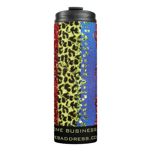 *~* QR SWAG Girly Animal Print Glitter Rainbow Thermal Tumbler (Front)