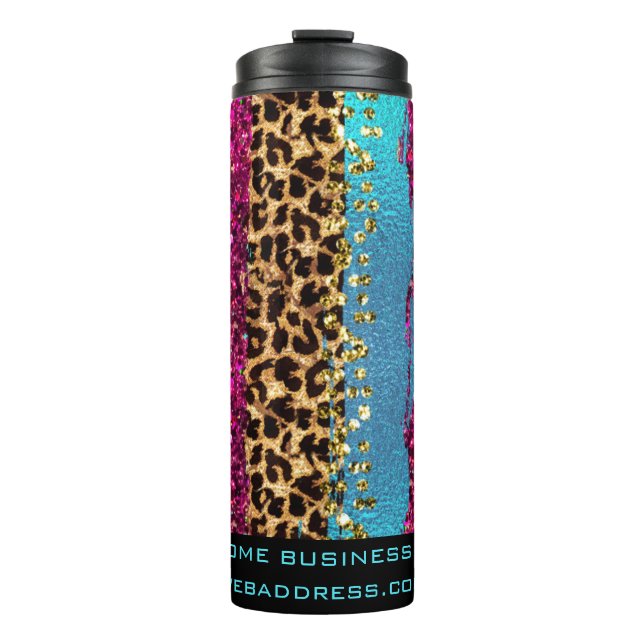 *~ QR SWAG Girly Animal Print Rainbow Glitter  Thermal Tumbler (Front)
