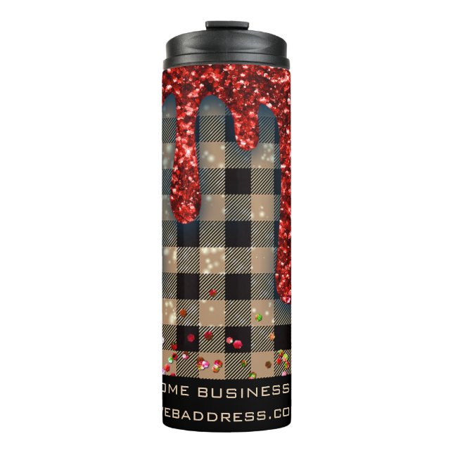 *~* QR SWAG  Rustic Christmas Glitter Rose Plaid  Thermal Tumbler (Front)