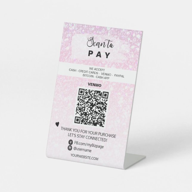 *~* QR Table top Table Tent PAYMENT Pedestal Sign (Front)