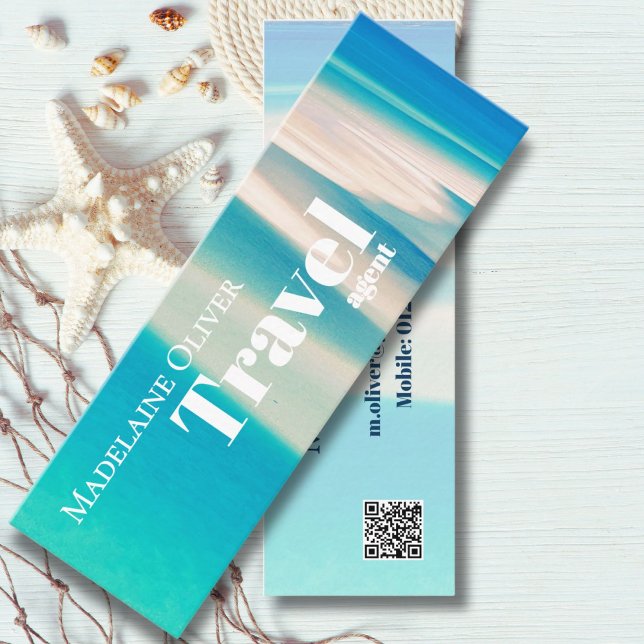 QR Travel Business Ocean Beach Sea Modern Blue  Mini Business Card (Creator Uploaded)