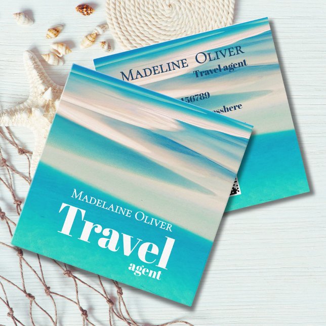 QR Travel Business Ocean Beach Sea Modern Blue  Square Business Card (Creator Uploaded)