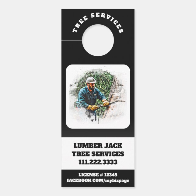 *~*  QR Tree Services  Man Lumber Jack Door Hanger (Front)