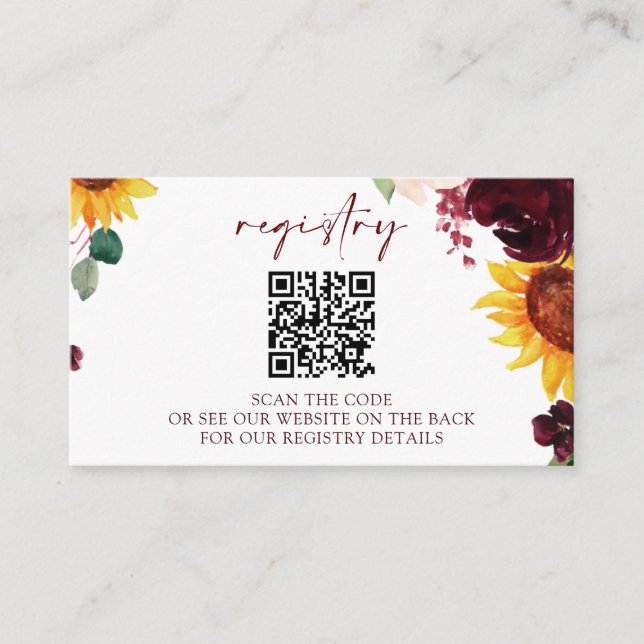 QR Wedding Bridal Shower Registry Cards Sunflowers (Front)