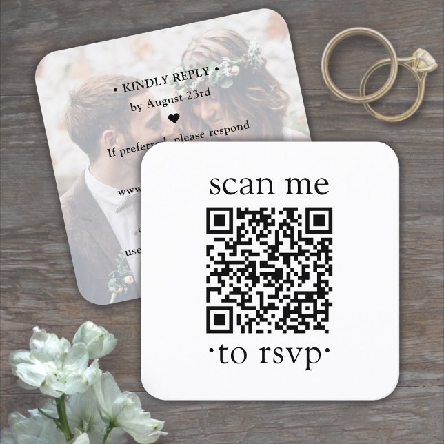 QR Wedding RSVP Simple Photo & Classic Typograpy Enclosure Card (Creator Uploaded)
