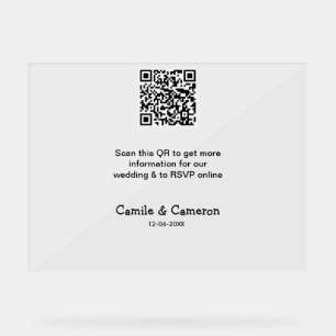 QR WEDDING WEBSITE add photoname date black white  Acrylic Sign