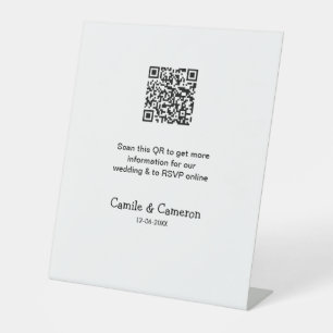 QR WEDDING WEBSITE add photoname date black white Pedestal Sign