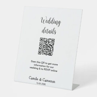 QR WEDDING WEBSITE add photoname date black white  Pedestal Sign