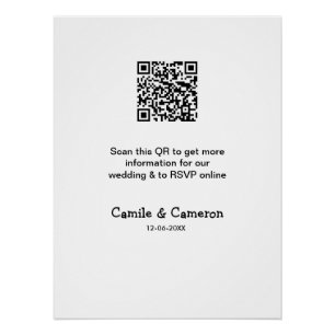 QR WEDDING WEBSITE add photoname date black white Poster