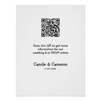QR WEDDING WEBSITE add photoname date black white  Poster