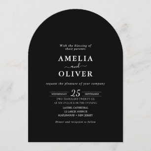 QR Weekend Events Dark Black Minimalist Wedding Invitation
