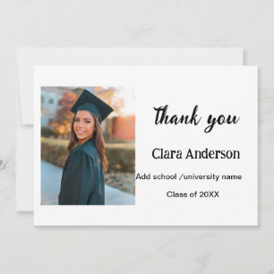 QR white black photo classic eleg graduation party Thank You Card