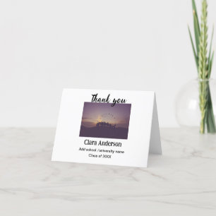 QR white black photo classic eleg graduation party Thank You Card