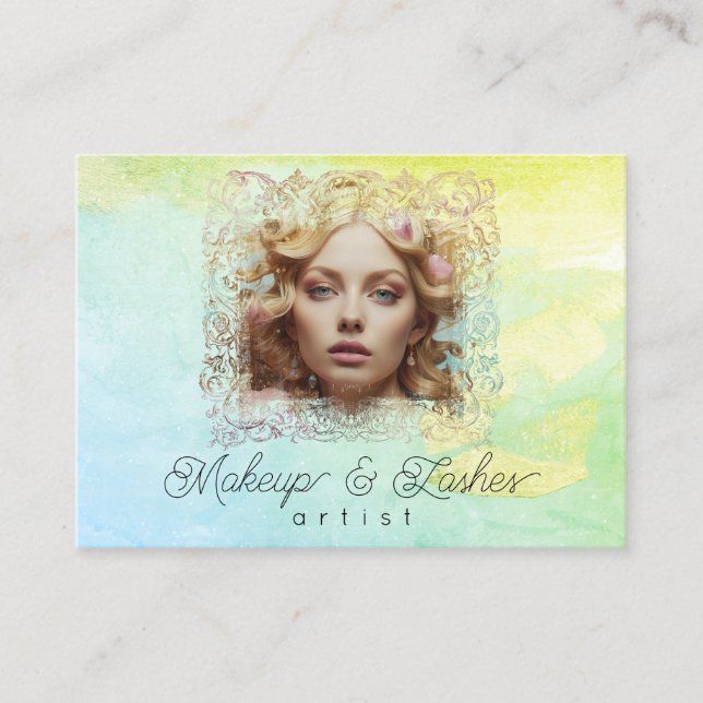 *~* QR Women Girly Mint Yellow Pastel Business Card (Front)