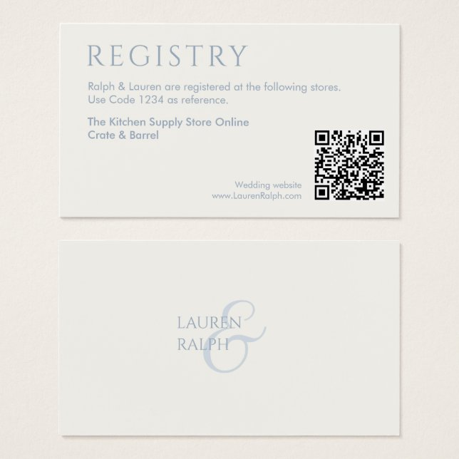 QRBlue and White Gift Registry Enclosure Card (Front & Back)