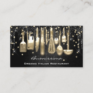 QRCode Chef Kitchen Drips Logo Knife Black Gold  Business Card