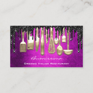 QRCode Chef Kitchen Drips Logo Knife Pink Gold Business Card