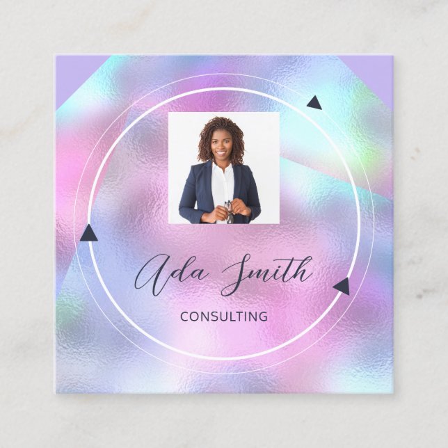 QRCode Logo Custom Custom Photo Holographic Arrows Square Business Card (Front)