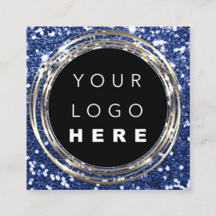 QRCode Logo Online Shop Frame Gold Glitter Blue Square Business Card