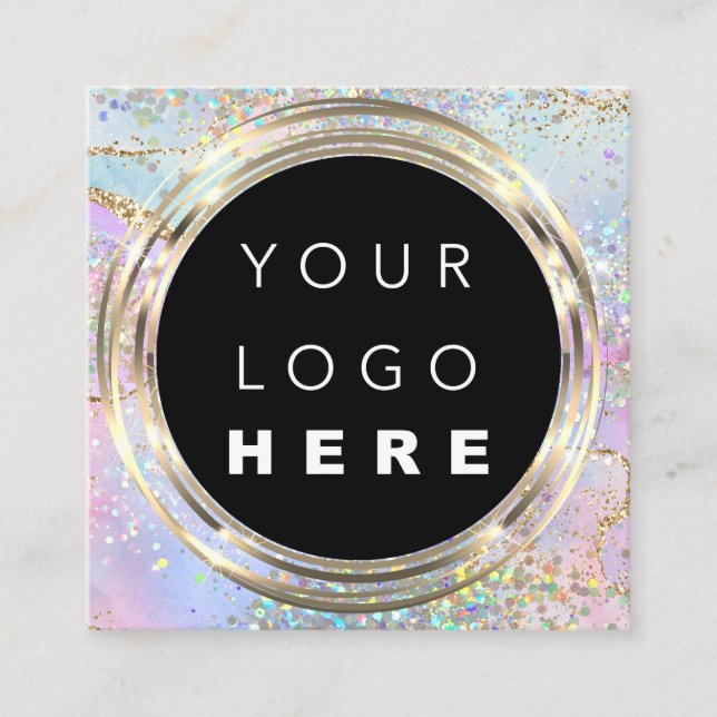  QRCode Logo Online Shop Frame Gold Holographic  Square Business Card (Front)