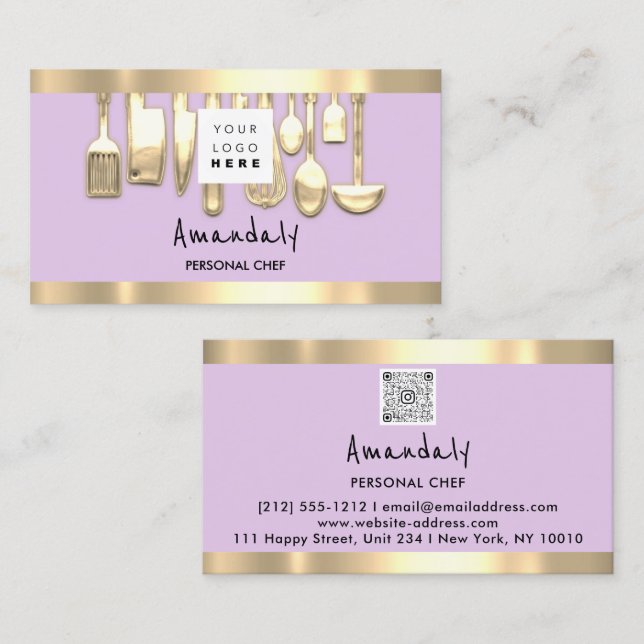 QRCode Personal Chef Cooking Restaurant Food Lilac Business Card (Front/Back)