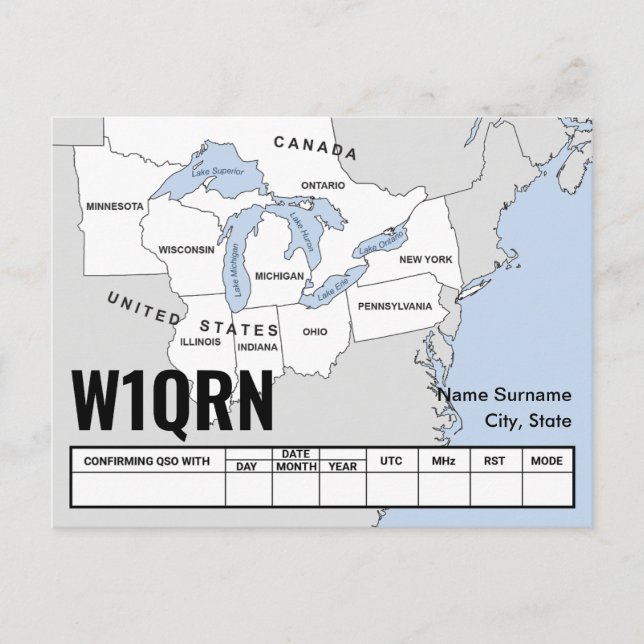 QSL Card Great Lakes Map (Front)