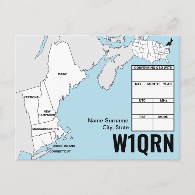 QSL Card New England Map (Front)
