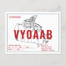 QSL Card Retro Canada Map Red Text