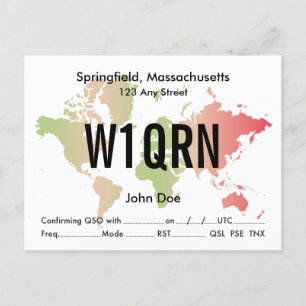 QSL Card Retro World Red & Green Map 