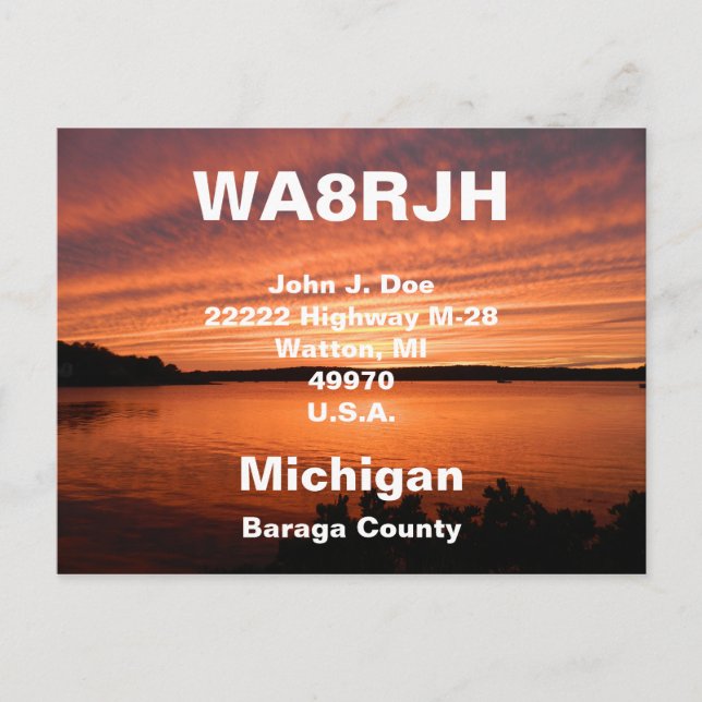 QSL Postcards HAM Radio Ops Sunset Cloud rows Sea (Front)