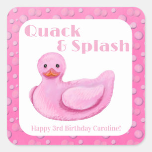 Quack and Splash Duck 3rd Birthday Invitation Square Sticker
