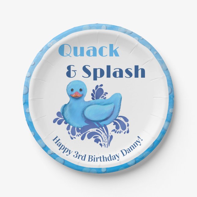 Quack and Splash Duck 3rd Birthday Paper Plate (Front)