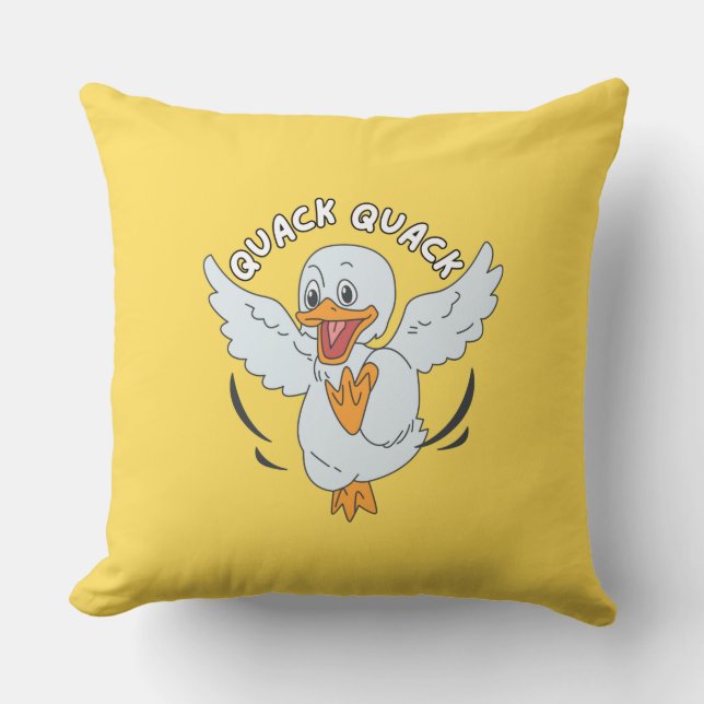 Quack Quack Joy – Cartoon Duck Throw Pillow  (Front)