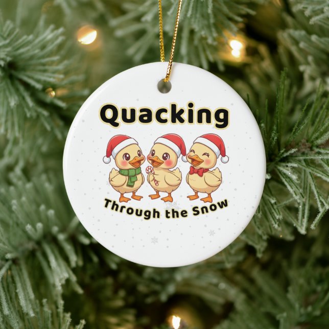 Quacking Through the Snow | Funny Kawaii Duck  Ceramic Ornament (Tree)