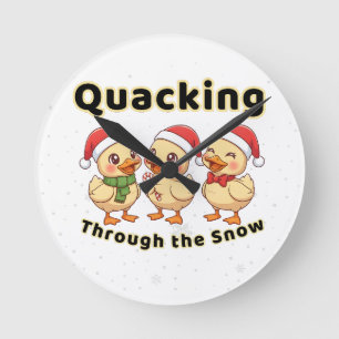 Quacking Through the Snow Funny Kawaii Duck Round Clock