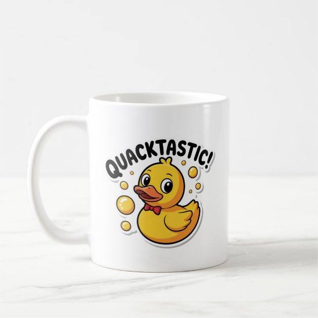 Quacktastic Rubber Duck Cartoon White Coffee Mug (Left)